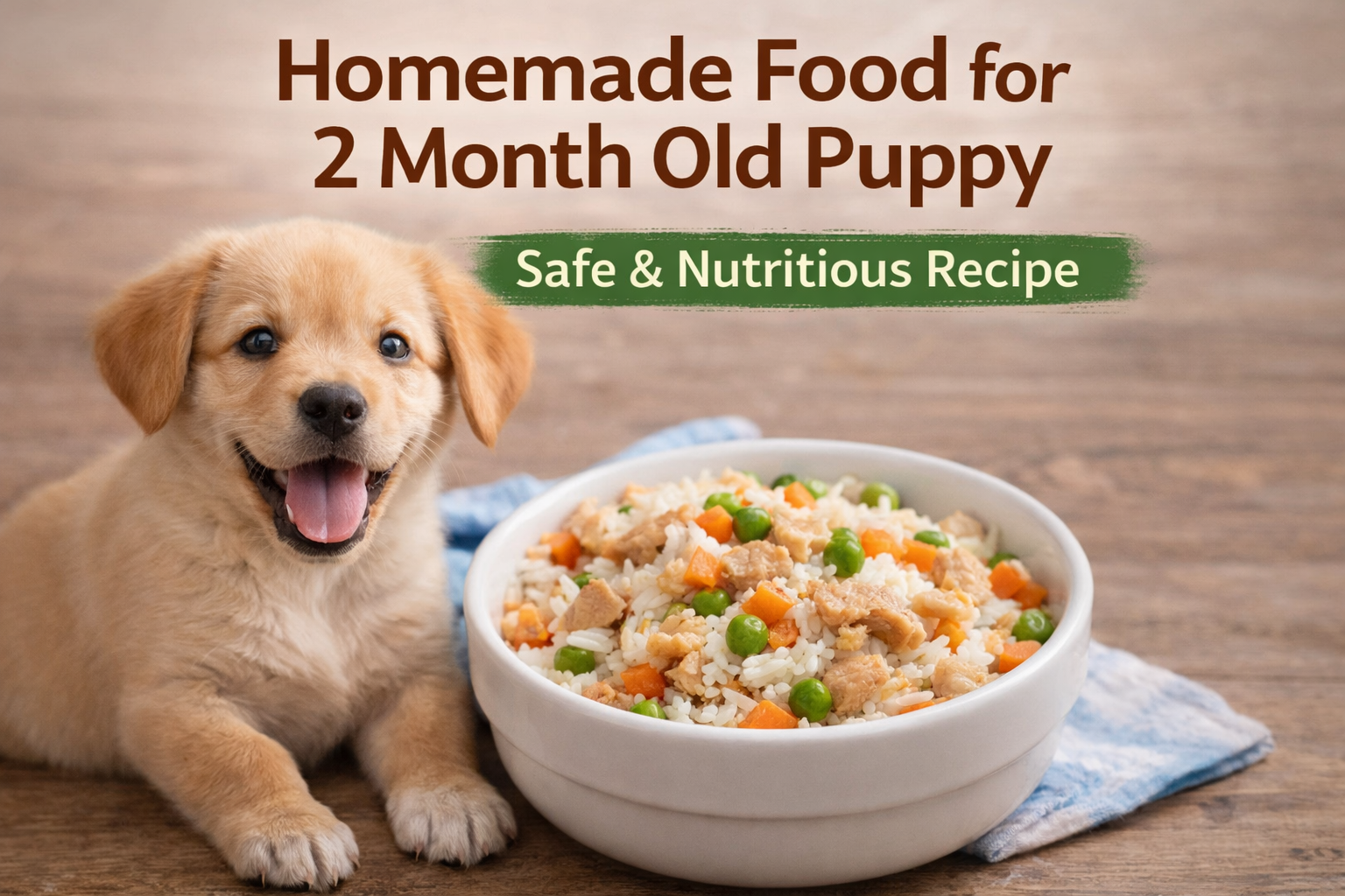 homemade food for 2 month old puppy with chicken rice carrots and peas