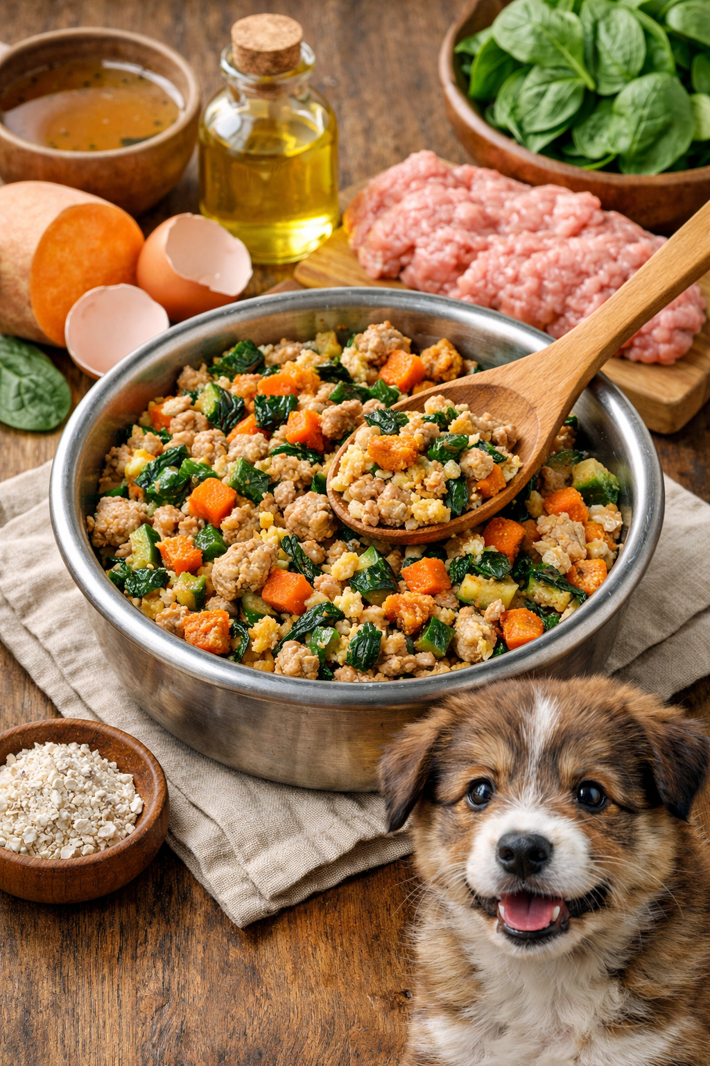 Healthy grain free homemade puppy food recipe with turkey and vegetables