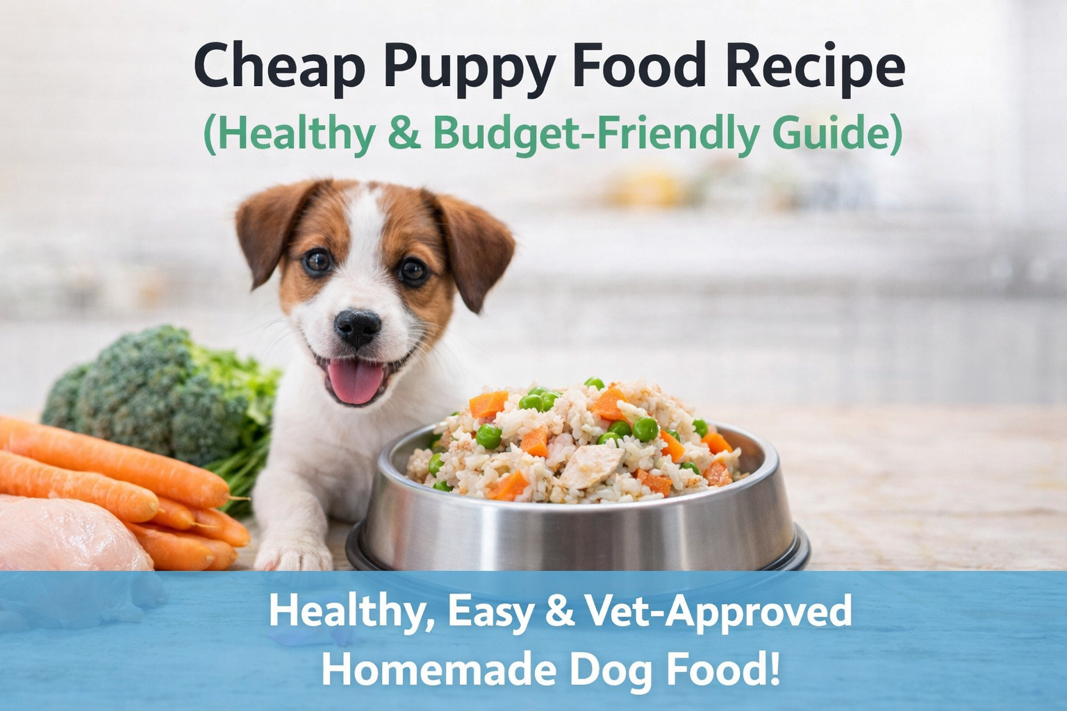 WordPress media library showing puppy food recipe images with attachment details panel open”